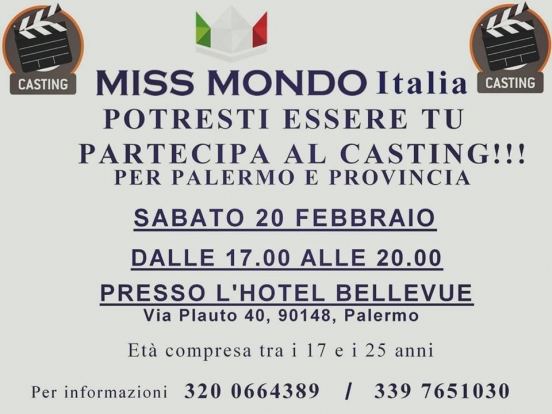 Casting MISS MONDO Italia: 20 Febbraio 2016 Palermo