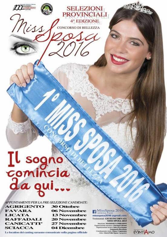 Miss Sposa 2016: Dal 30 Ottobre al 04 Dicembre Agrigento