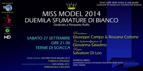 Miss Model 2014 sabato 27 settembre Terme di Sciacca