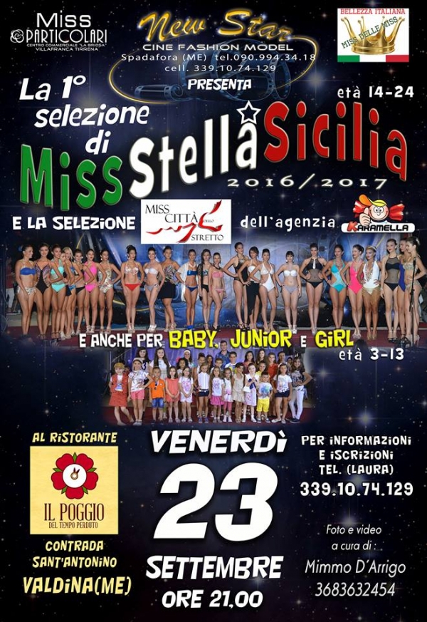 1° Selezione Miss Stella Sicilia 2016 2017: 23 Settembre 2016 Valdina (ME)
