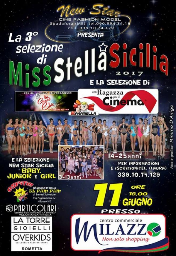3° Selezione Miss Stella Sicilia 2017: 11 Giugno 2017 Milazzo (ME)