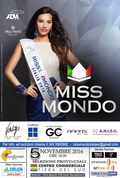 Miss Mondo - Selezioni provinciali: 5 Novembre 2016 Siracusa