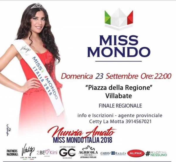 Finale Regionale MISS MONDO ITALIA 2018: 23 Settembre 2018 Villabate (PA)
