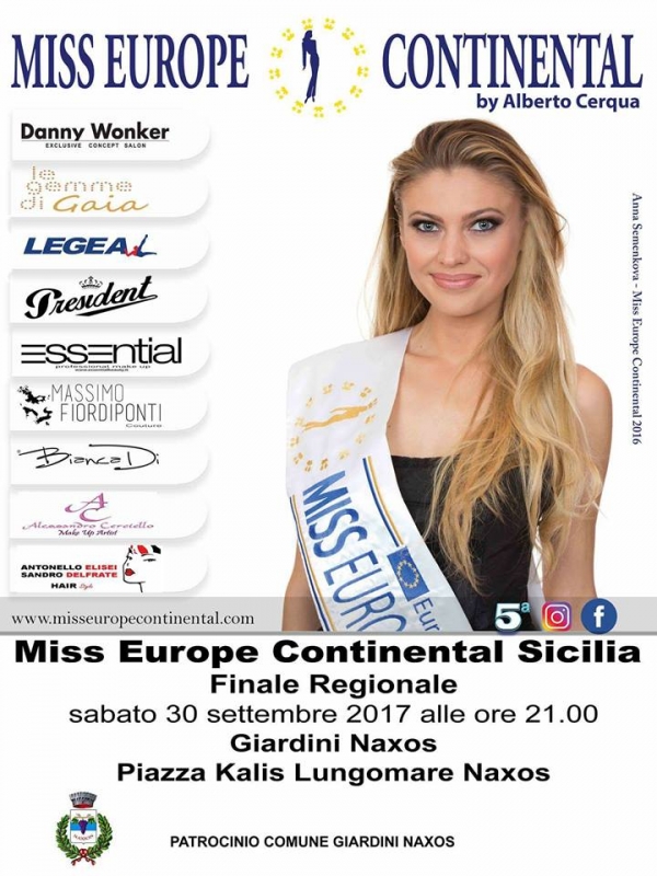 Finale Regionale Miss Europe Continental Sicilia: 30 settembre 2017 Giardini Naxos (ME)